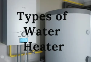 Types of Water Heater: tankless and cylindrical storage heaters installed side by side