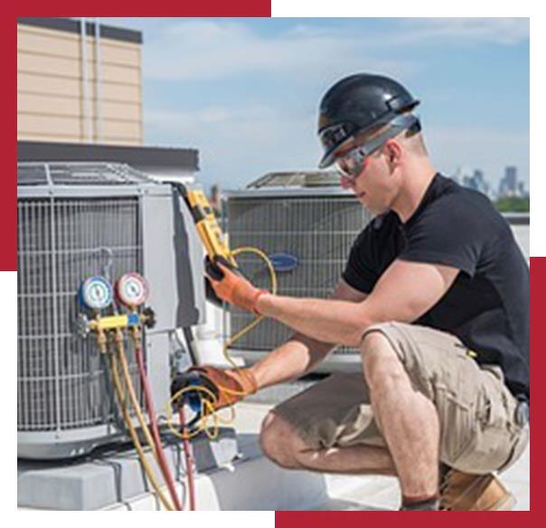 licensed HVAC technicians indoor air duct while colleague services outdoor AC unit in sanjose