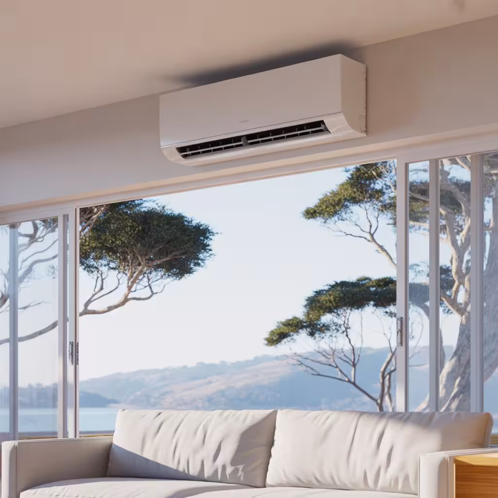 Mini split heat pump inside a Bay Area new home