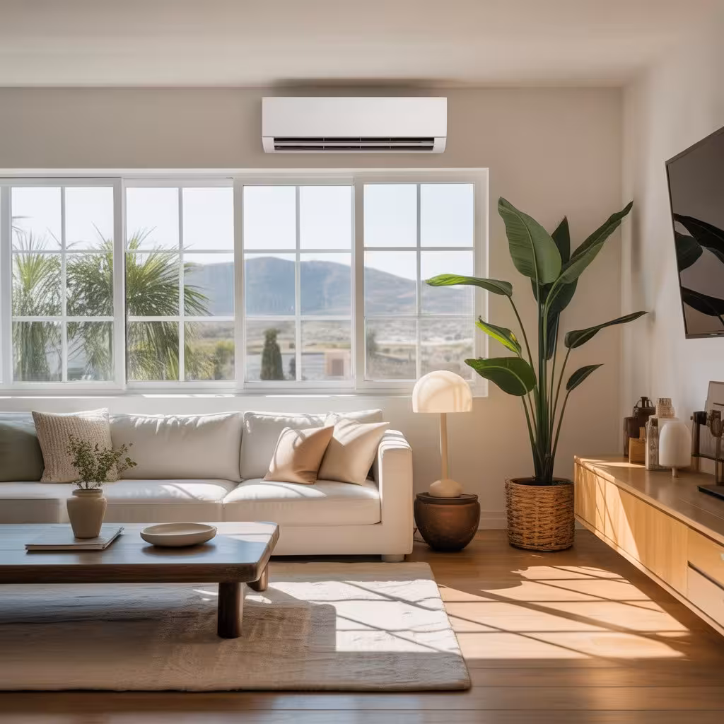 Mini split indoor wall unit installed in California home living room
