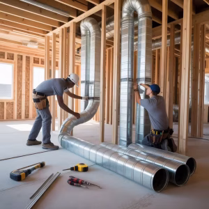 HVAC installation new construction with ductwork before drywall
