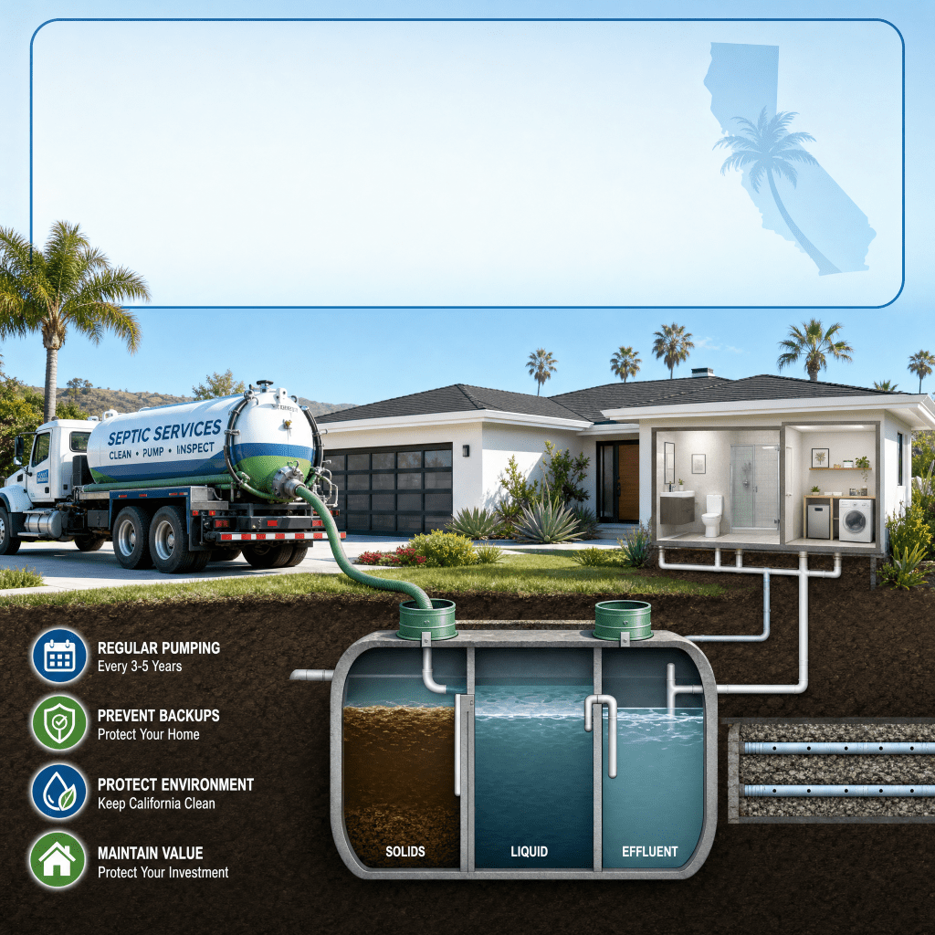 Septic tank pumping service in California residential property