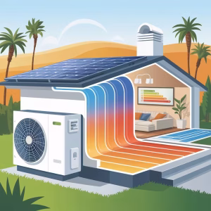 Hybrid heat pump system installed in a modern California home for energy-efficient heating