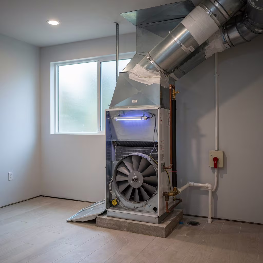 UV-C HVAC air purifier installed inside a residential HVAC system